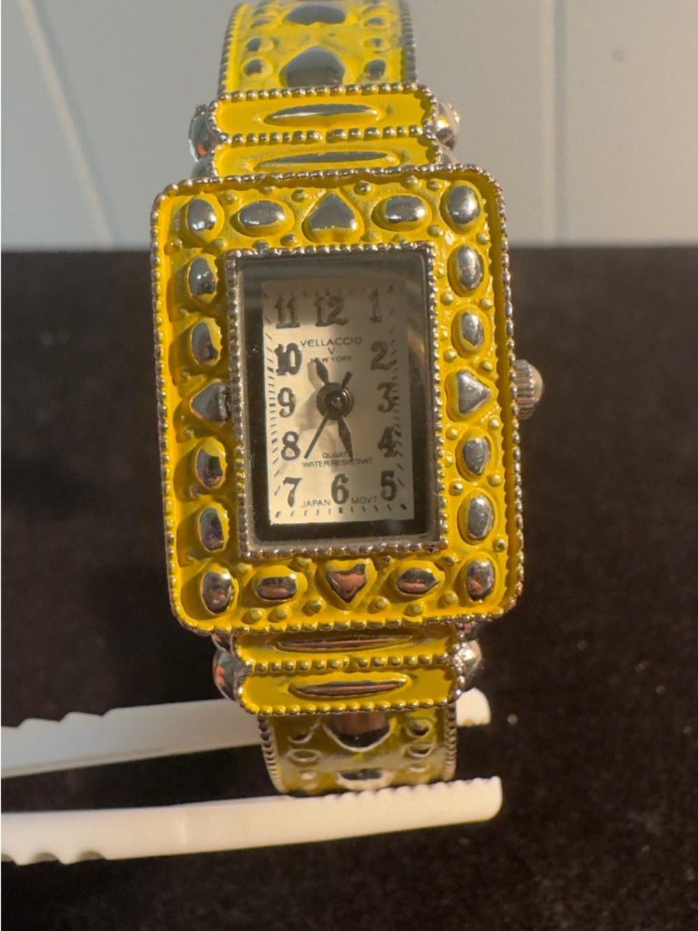 Neo-vintage Vellaccio New York women's wrist watch yellow enameled bracelet.
